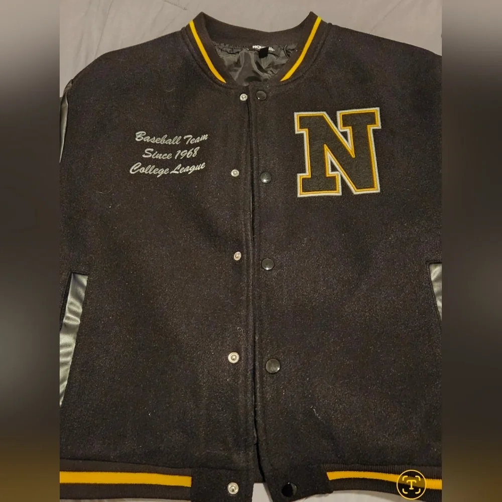 NOVA Kids Varsity Baseball Jacket Youth XL Size 18 Black Yellow Letterman Coat